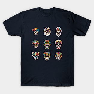 t-shirt design, colorful skull with feathers on it’s head, digital art T-Shirt